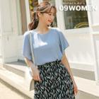 Plus Size Flutter-sleeve Crepe Blouse