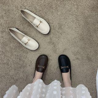 Round-toe Buckled Faux-leather Loafers