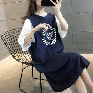 Lettering Cartoon Print Midi T-shirt Dress