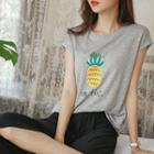 Cap-sleeve Pineapple Printed T-shirt