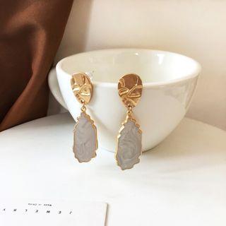 Asymmetrical Drop Earring 1 Pair - S925 Silver - Gold & White - One Size