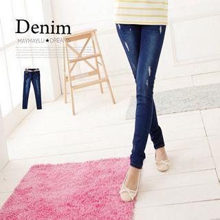 Drawstring Distressed Jeans