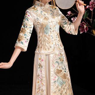 Traditional Chinese Maxi Wedding Dress / Head Piece / Set