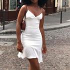 Ruffled Trim V-neck Mini Bodycon Dress