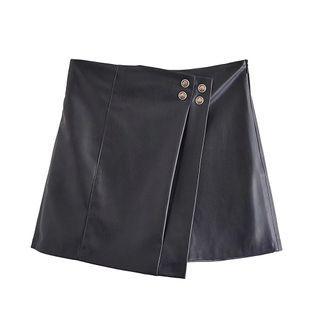 Asymmetrical Faux Leather Mini Skort