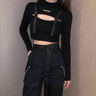 Cargo Jogger Pants With Belt And Chain / T-shirt / Set