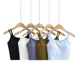Mock Two Piece Plain Crop Camisole Top