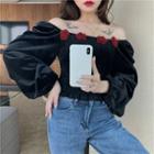 Off-shoulder Flower Detail Blouse Black - One Size