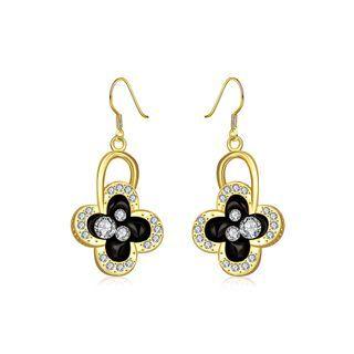 Fashion Plated Gold Four-leafed Clover Earrings With Austrian Element Crystal Golden - One Size