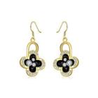 Fashion Plated Gold Four-leafed Clover Earrings With Austrian Element Crystal Golden - One Size