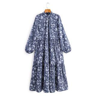 Lantern-sleeve Maxi Printed A-line Dress