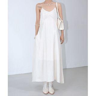 Crinkled Satin Midi Strappy Dress Ivory - One Size