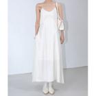 Crinkled Satin Midi Strappy Dress Ivory - One Size
