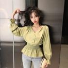 Bell-sleeve Cropped Peplum Blouse