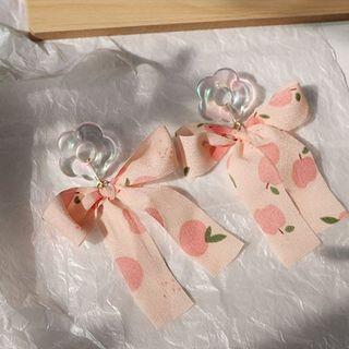 Floral Print Bow Drop Earring 1 Pair - Transparent & Pink - One Size