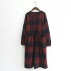 Plaid Long Sleeve Drawstring Waist Dress