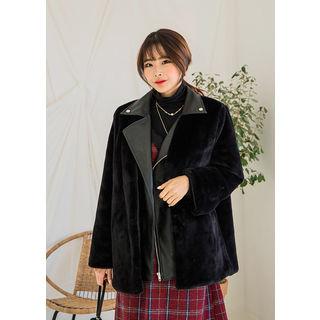 Tall Size Faux-fur Overlay Rider Jacket