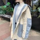 Hooded Color Block Trench Coat