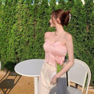 Strapless Ruffled Top / Wide-leg Pants