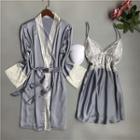 Loungewear Set : Lace Trim Suspender Sleep Dress + Robe