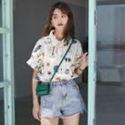 Printed Button-up Oversized Blouse