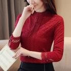 Long Sleeve Stand-collar Lace Top