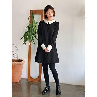 Contrast-collar Cuffed Mini Dress