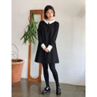 Contrast-collar Cuffed Mini Dress