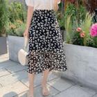 Band-waist A-line Floral Skirt Black - One Size