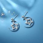 925 Sterling Silver Rhinestone Star Dangle Earring 1 Pair - Star - Silver - One Size