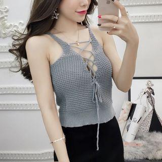 Lace-up Back Knitted Camisole Top