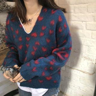 Heart V-neck Loose-fit Sweater