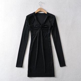 Elastic Long-sleeve Midi Dress
