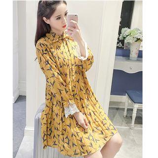 Pleated Printed Chiffon Dress