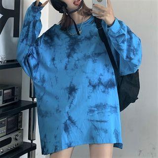 Long-sleeve Tie Dye T-shirt Blue - One Size
