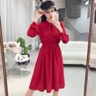 Long-sleeve Tie Collar Midi A-line Dress