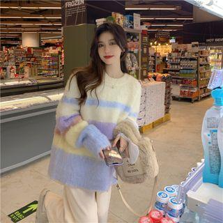 Color Block Striped Sweater Black & White - One Size