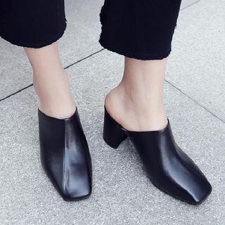 Square Toe Chunky Heel Mules