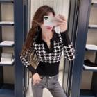 Houndstooth Knit Crop Polo Shirt