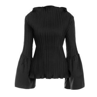 Pleated Mock Turtleneck Bell-sleeve Top