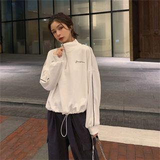 Lettering Print Half-zip Mock-neck Sweatshirt / Sweatpants