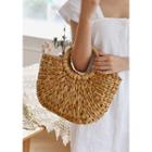 Inset Pouch Hoop-handle Straw Tote