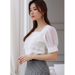Square-neck Lace-trim Chiffon Blouse
