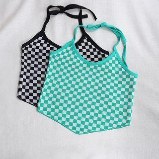 Halter Checkerboard Irregular Camisole Top