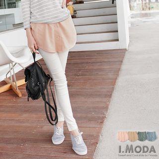 Shirt-like Arc Hem Denim Skirt