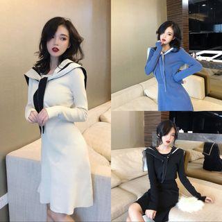 Long-sleeve Sailor Collar Mini Knit Dress