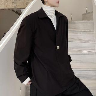 Long Sleeve Metal Detail Plain Shirt