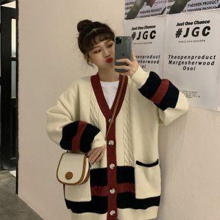 Color Block Buttoned V-neck Cardigan