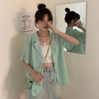 Short-sleeve Plain Blazer Light Green - One Size