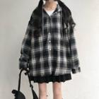 Hooded Plaid Oversize Shirt As Shown In Figure - One Size
